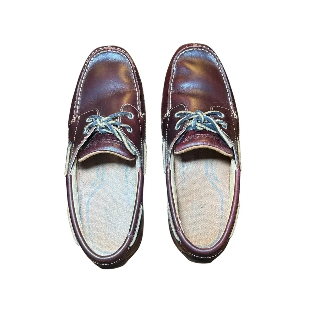 Timberland Annapolis 2-Eye Moc Toe rootbeer Burgundy Leather‎ Boat Shoes Sz 9.5